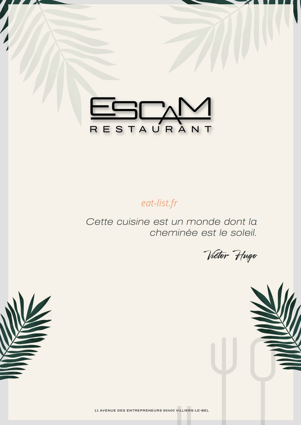 Escam Restaurant — carte page 1