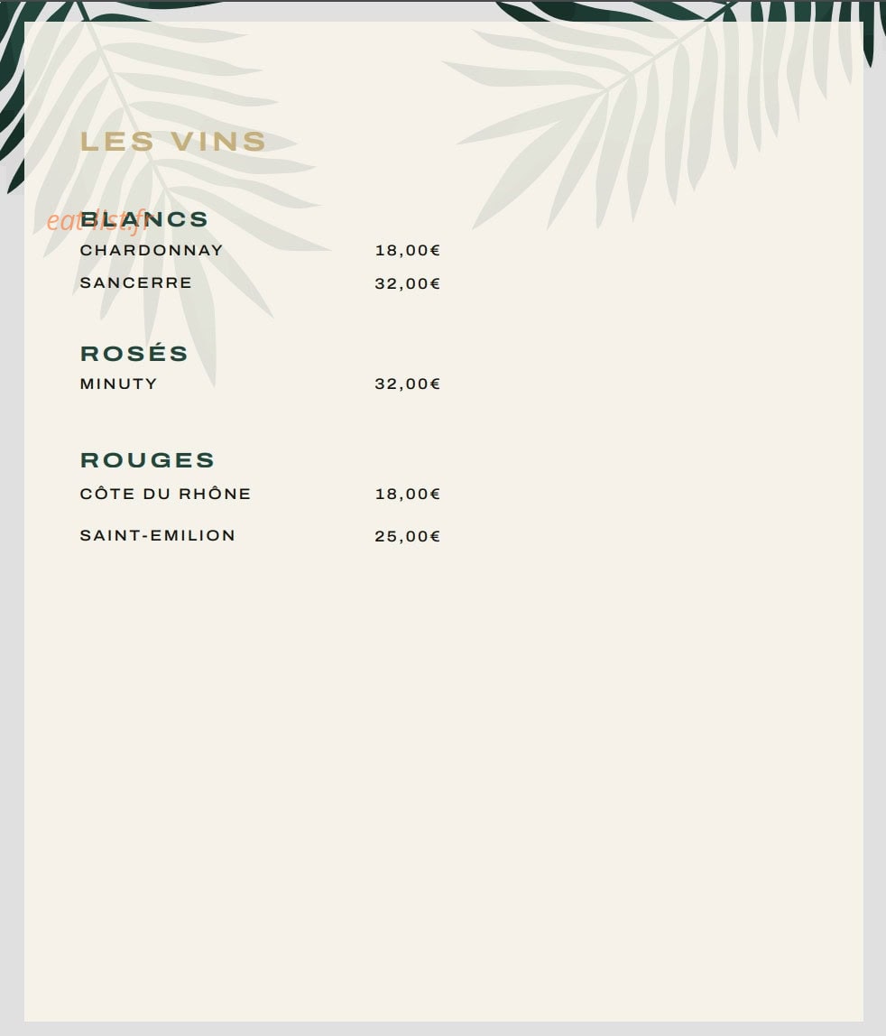 Escam Restaurant — carte page 9