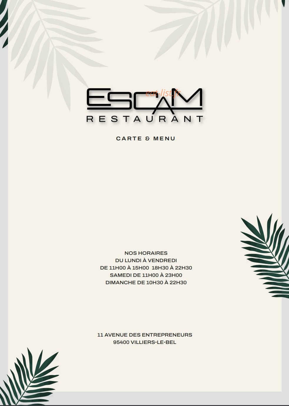 Escam Restaurant — carte page 10