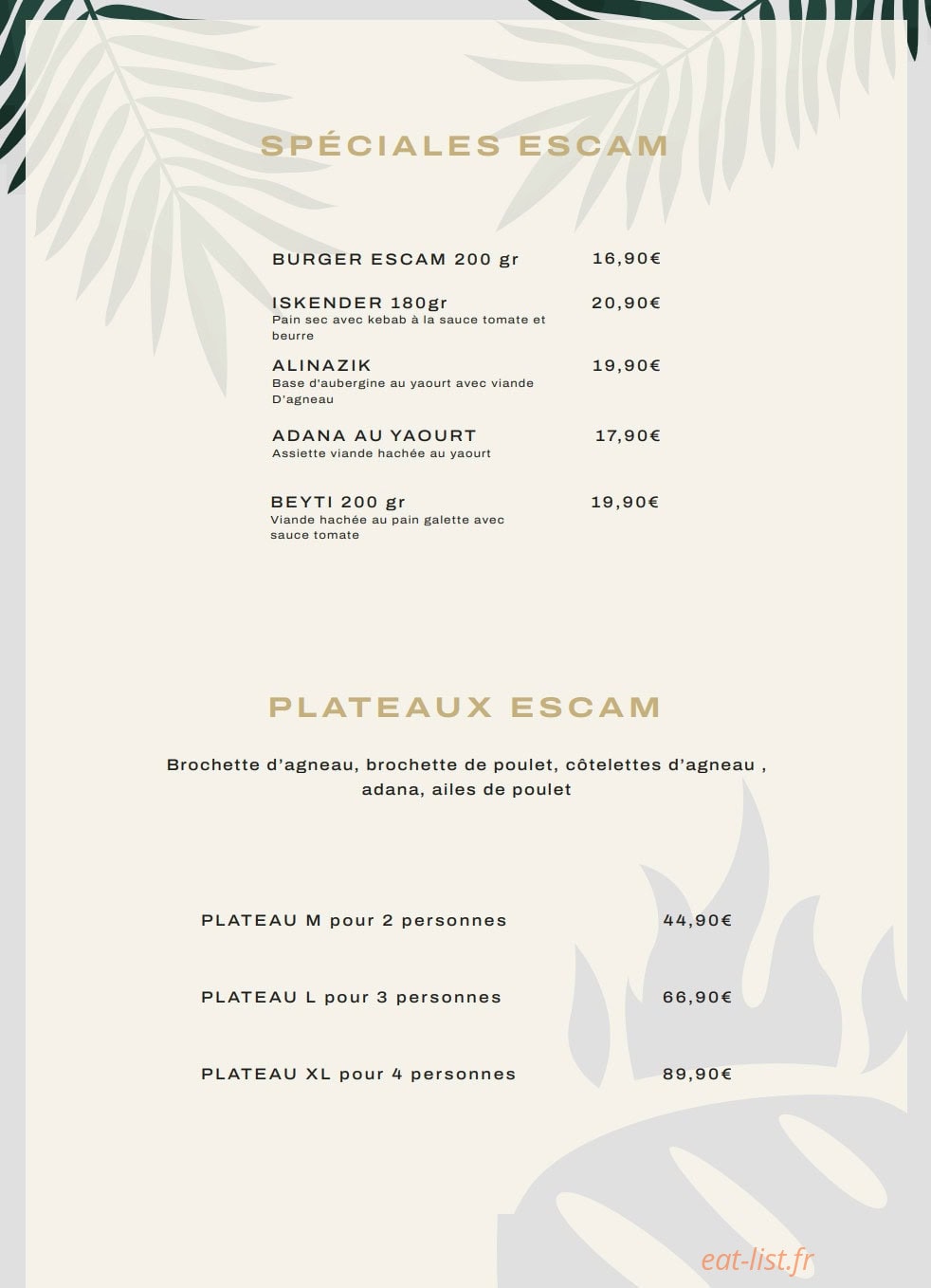 Escam Restaurant — carte page 6
