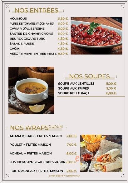 Carte et menu de Meat et grill à Villiers le Bel — Les entrées, wraps et soupes