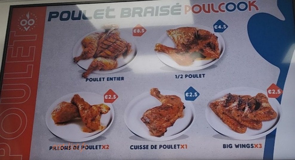 Carte et menu de Poulcook à Villiers le Bel — Poulet braisé