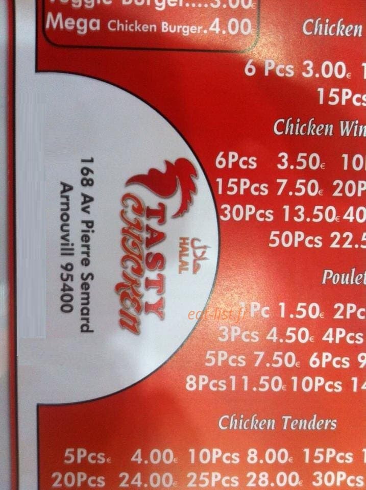 Tasty Chicken — carte page 1