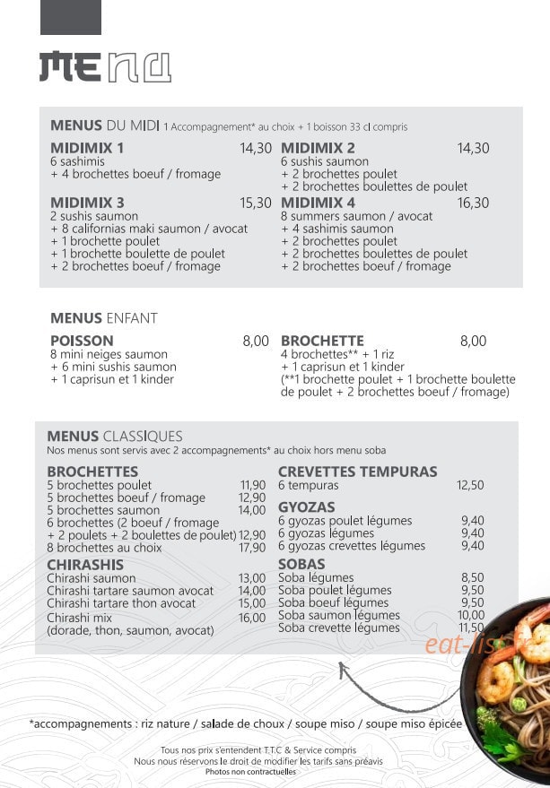 Carte et menu de L'Atelier du Sushi à Magny en Vexin — Les menus