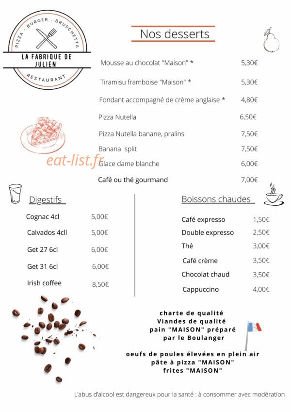 Carte et menu de La fabrique de Julien à Magny en Vexin — Les desserts