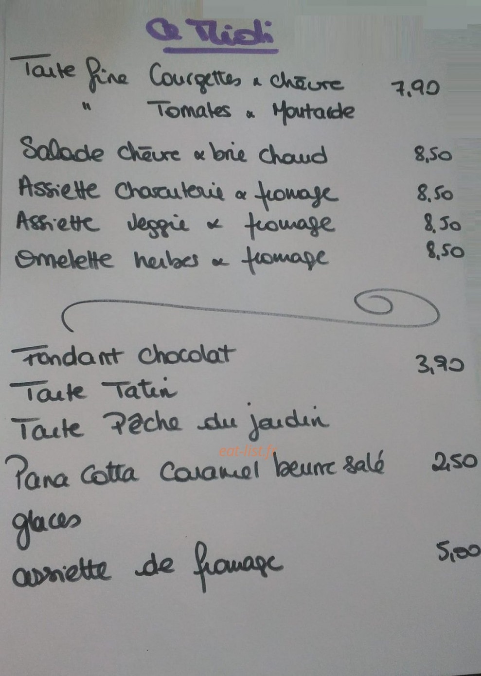 Carte et menu de La Récré des Fées à Magny en Vexin — Menu midi