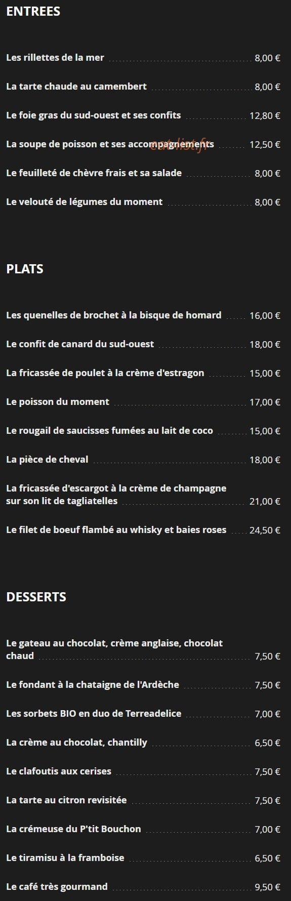 Le P'tit Bouchon — carte page 1