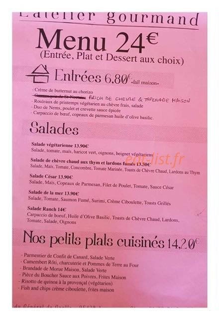 Atelier gourmand — carte page 1