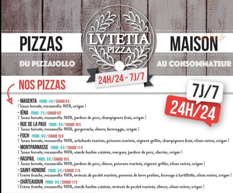 Lutetia Pizza — carte page 1