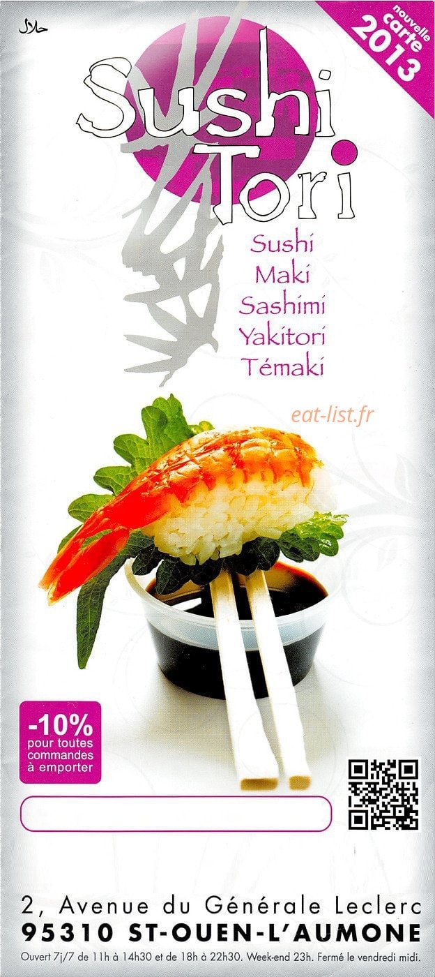 Carte et menu sushi tori saint Ouen l'aumone