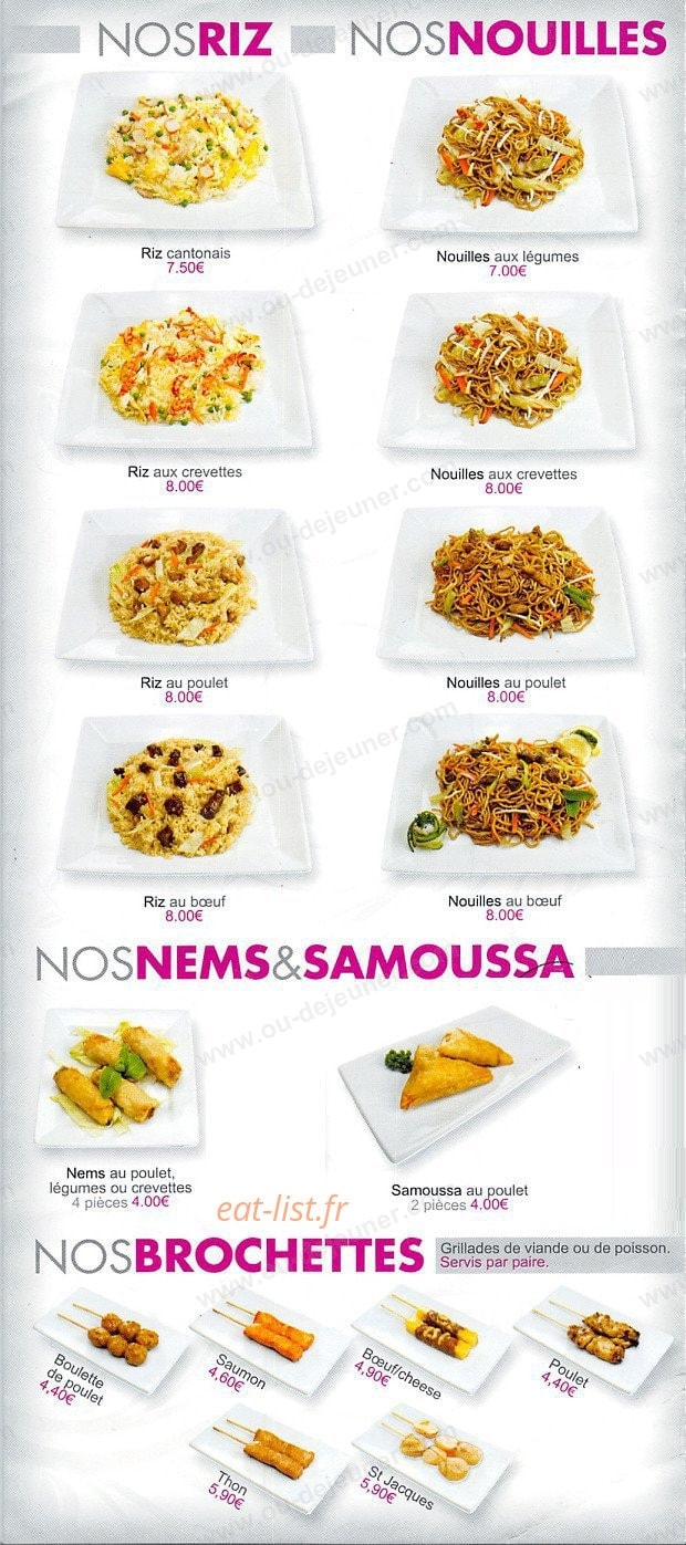 Carte et menu de Sushi Tori à Ezanville — Les nouilles, riz, nems et brochettes