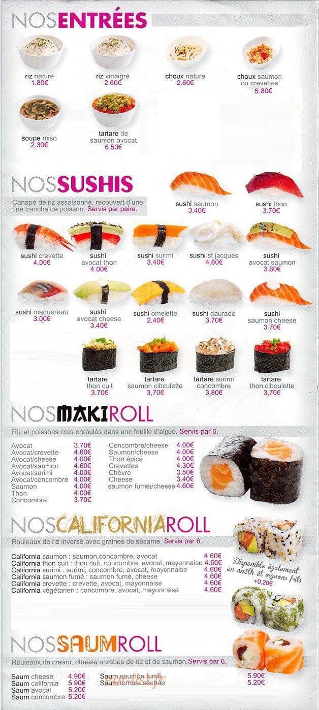 Carte et menu de Sushi Tori à Ezanville — Les entrées et sushi