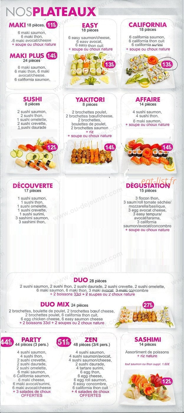 Carte et menu de Sushi Tori à Ezanville — Les plateaux