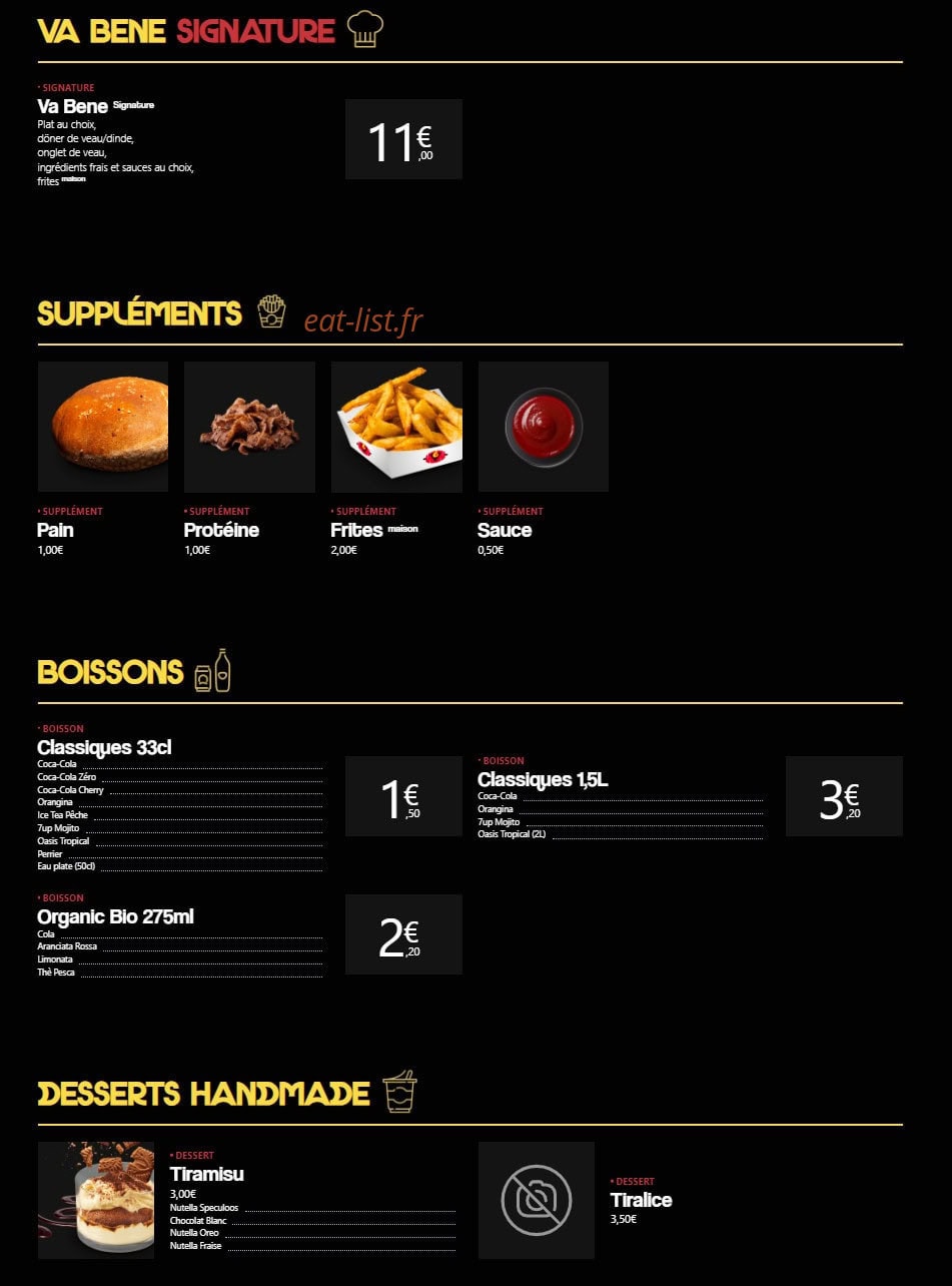 Va Bene — carte page 3
