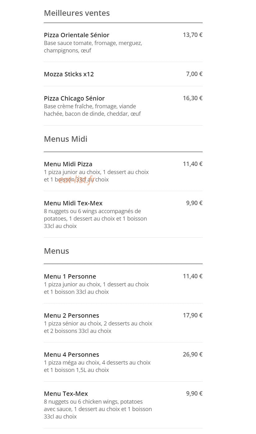 Gusto Pizza — carte page 1