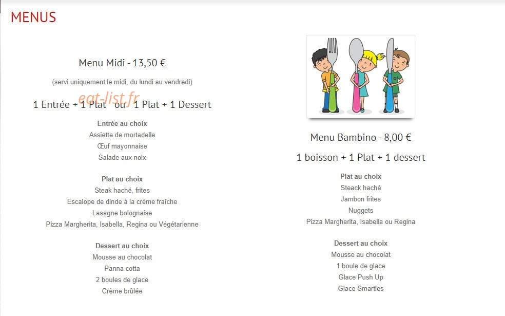 Bono Pizzeria — carte page 1