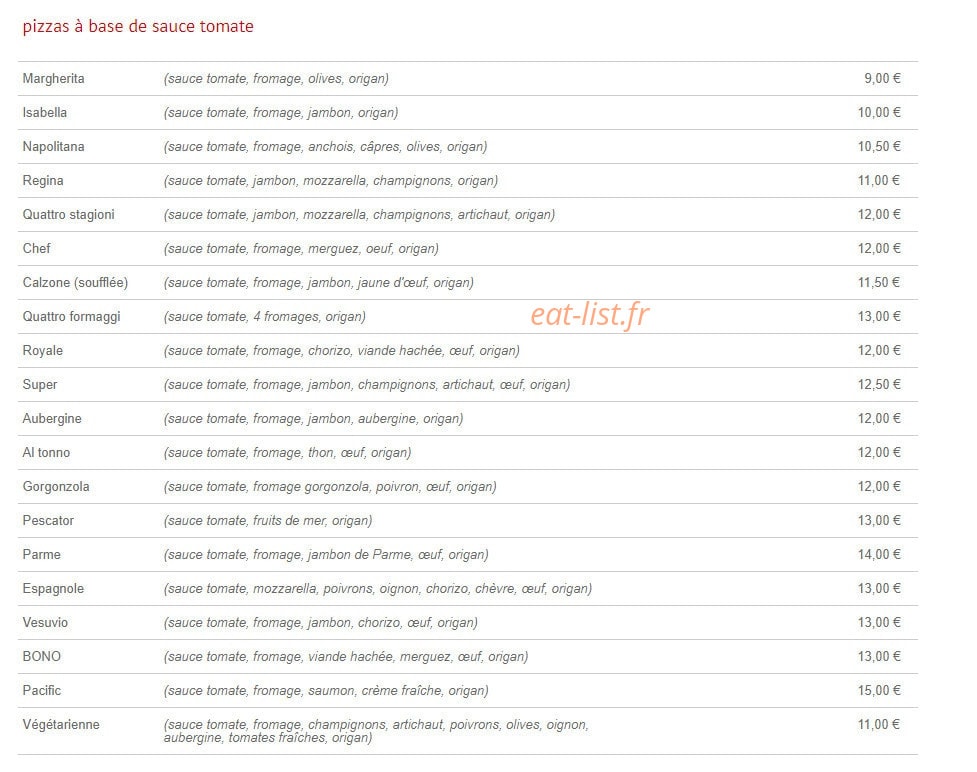 Bono Pizzeria — carte page 6