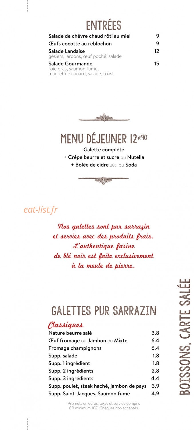 La Crêperie du Relais — carte page 2