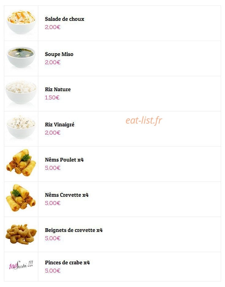 100 Sushi — carte page 1