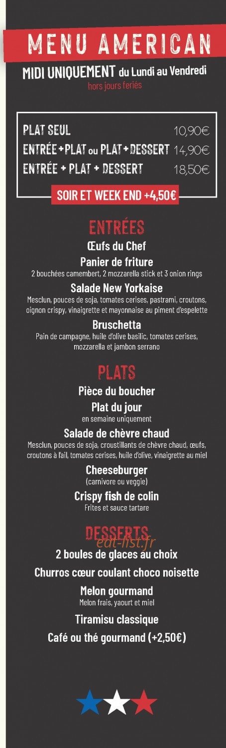 Carte et menu de American Steak House Gonesse à Gonesse — Le menu américain