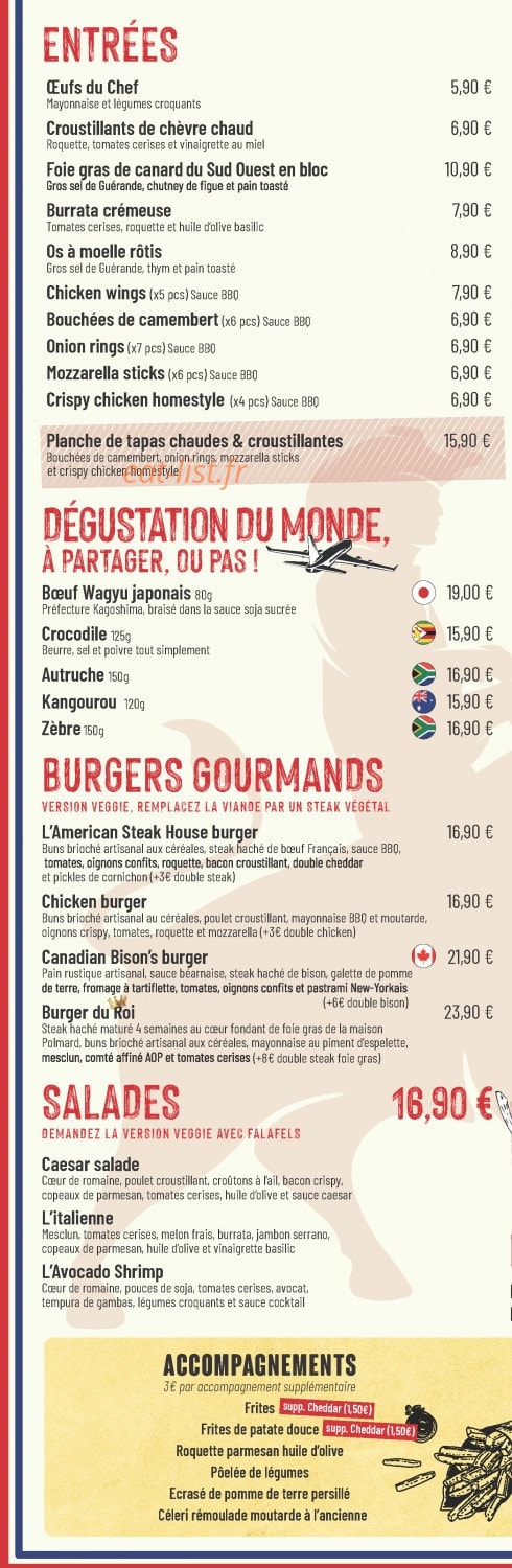 Carte et menu de American Steak House Gonesse à Gonesse — Les entrées, burgers gourmands, ...