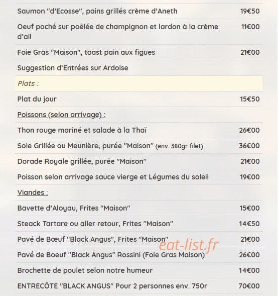 Restaurant du Golf — carte page 1
