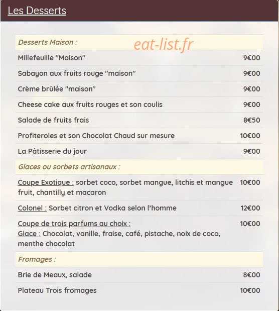 Restaurant du Golf — carte page 2