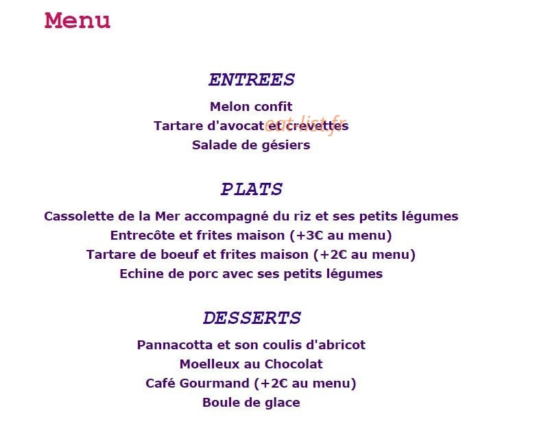 Restaurant Le One Up — carte page 1