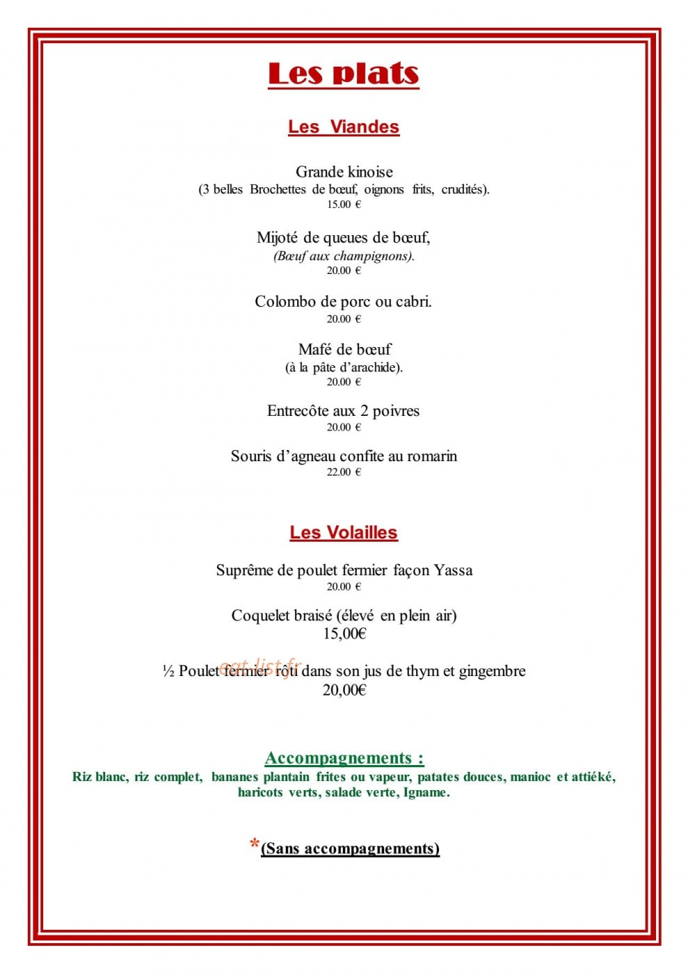 Cabaret Mangrove — carte page 2
