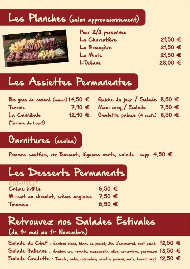 La P'tite Taverne — carte page 1