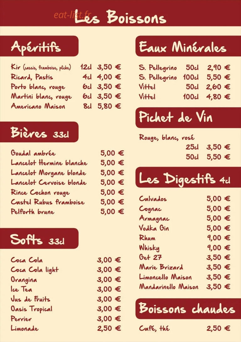 La P'tite Taverne — carte page 2