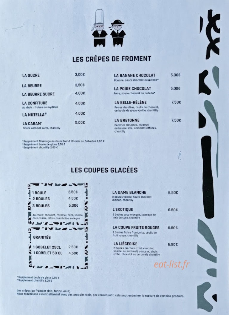 Crêperie du Parc — carte page 1