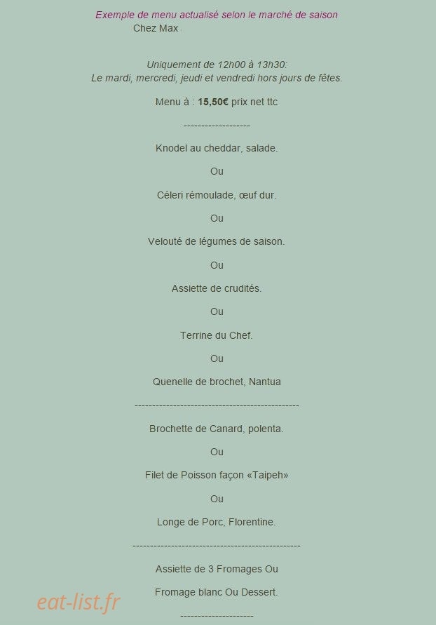 Chez Max — carte page 1