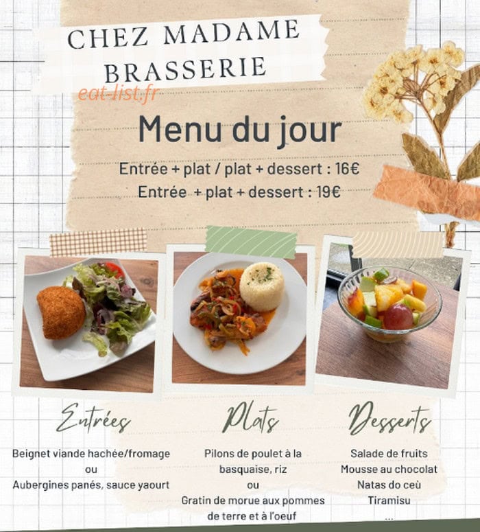 Chez Madame Brasserie — carte page 2