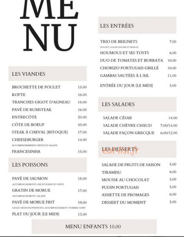 Chez Madame Brasserie — carte page 1