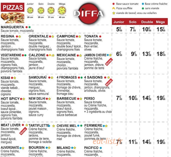Diffa Pizza — carte page 1