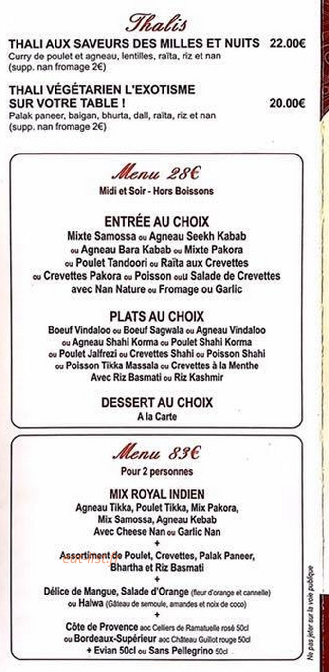 Le Royal Indien — carte page 6