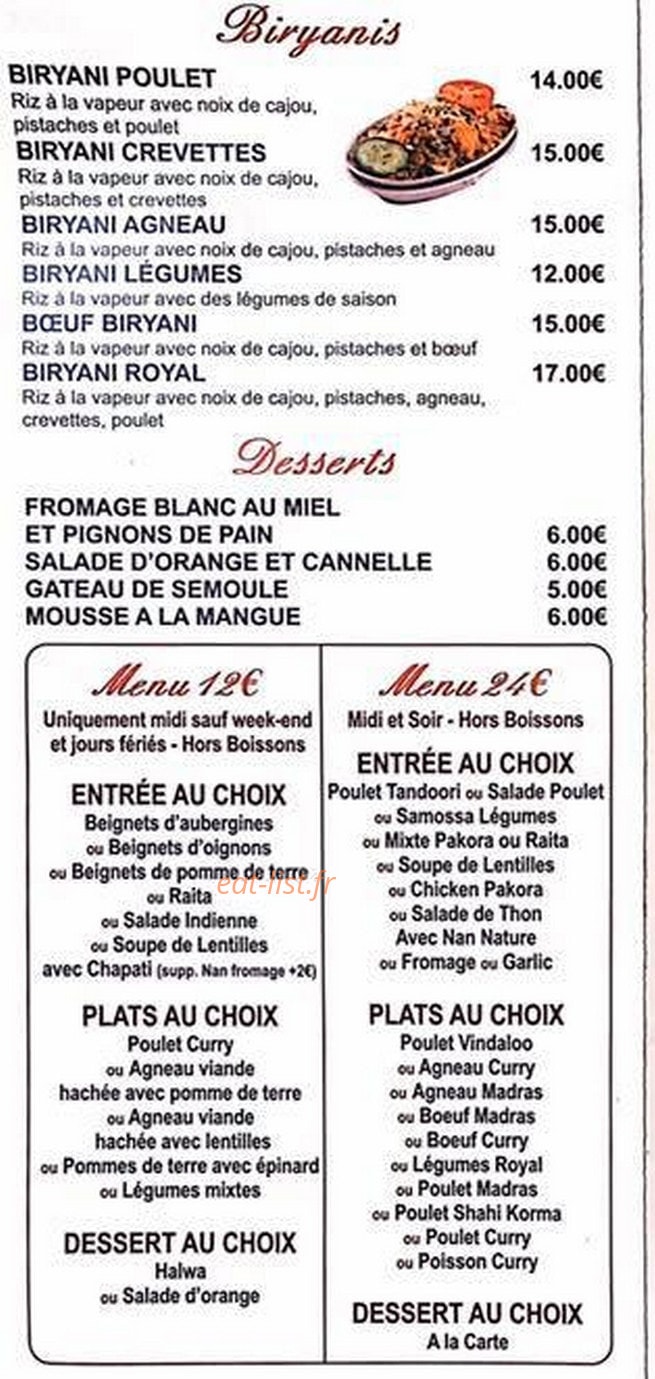 Le Royal Indien — carte page 5