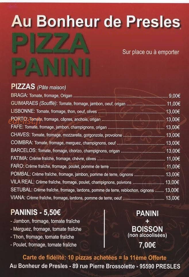 Au Bonheur De Presles — carte page 1