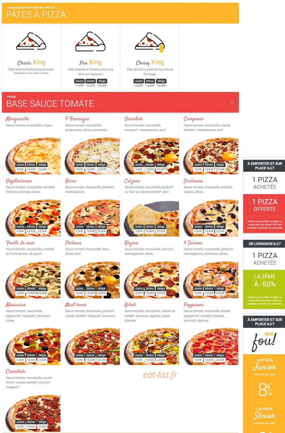 Pizza King — carte page 1