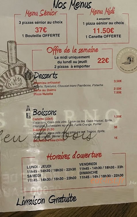 Carte et menu de Angel's Forno à Eaubonne — Les menus, desserts et boissons