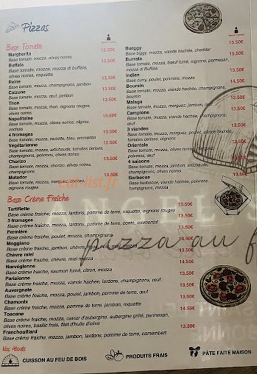 Carte et menu de Angel's Forno à Eaubonne — Les pizzas