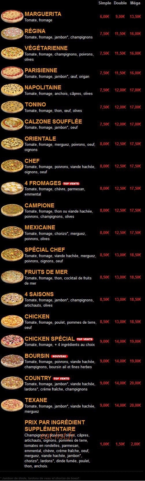 New Chicken Pizza — carte page 2