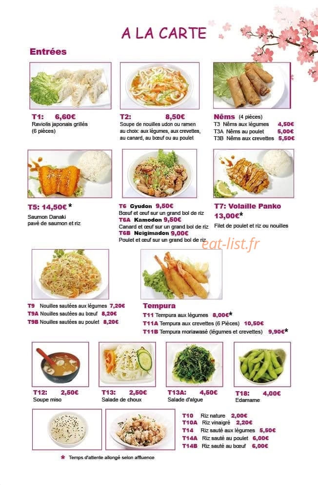 Carte et menu de Okynawa à Eaubonne — Plats a la carte