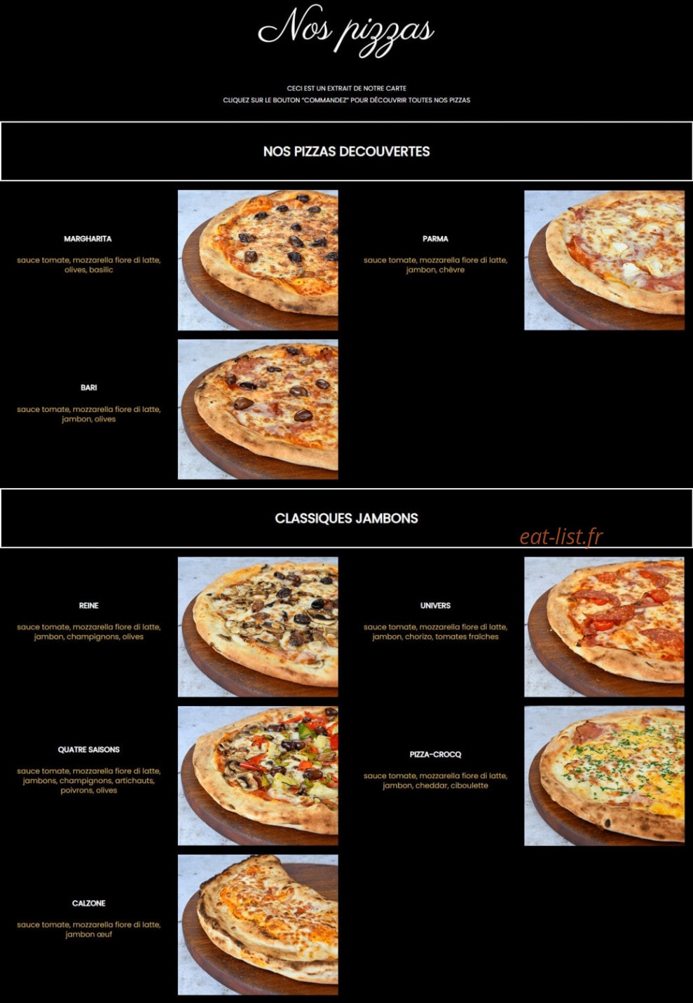 Univers Pizza — carte page 1