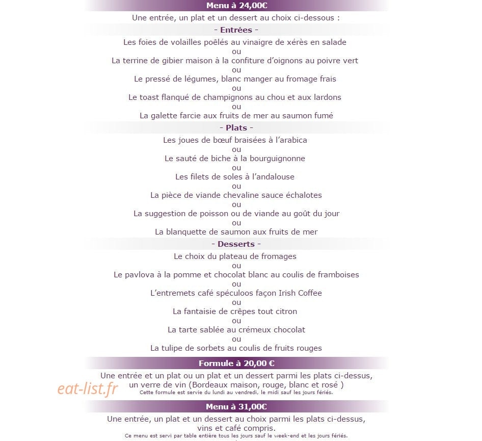 Aux Petits Oignon — carte page 1