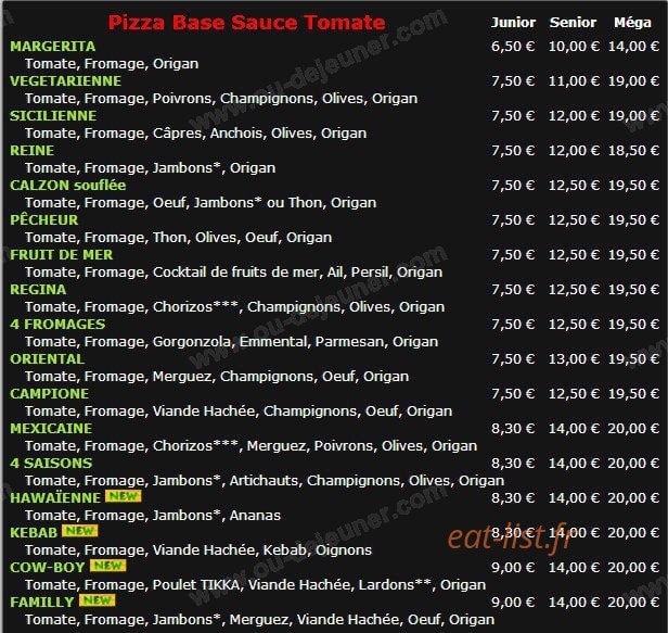 Familly pizza — carte page 1