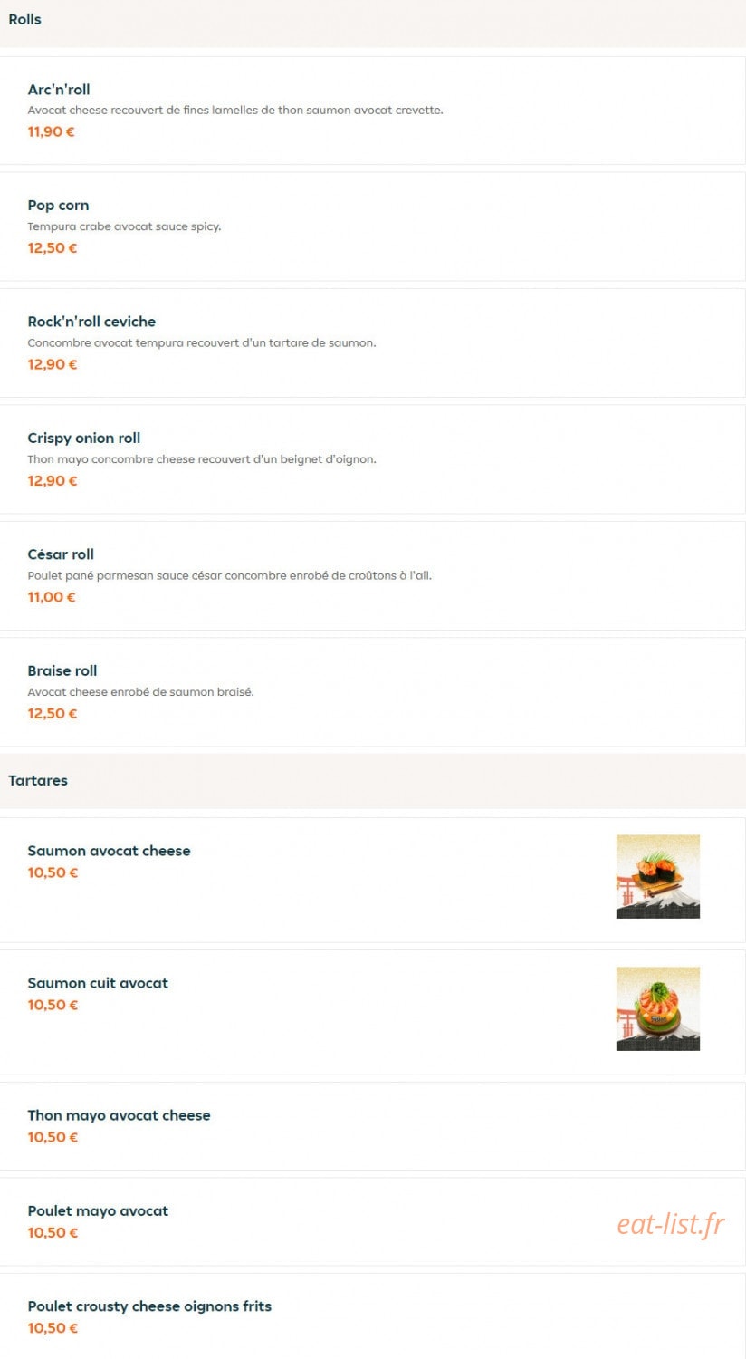 Carte et menu de Food Fusion à Meriel — Rolls et tartares