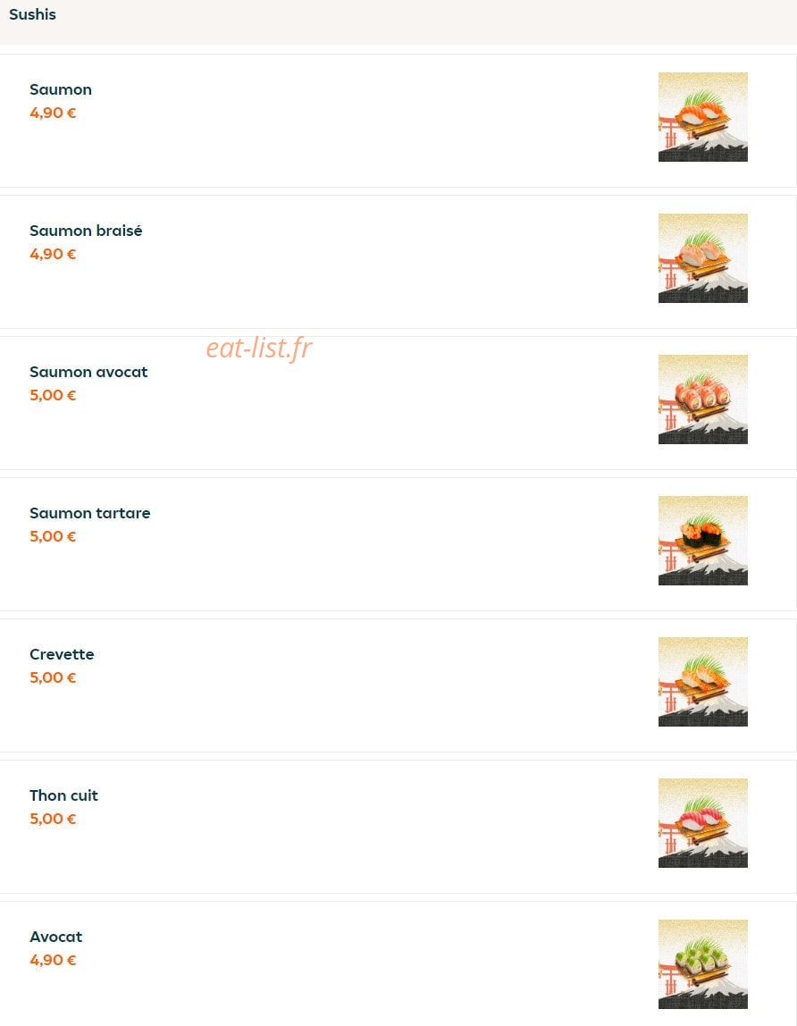 Carte et menu de Food Fusion à Meriel — Sushi