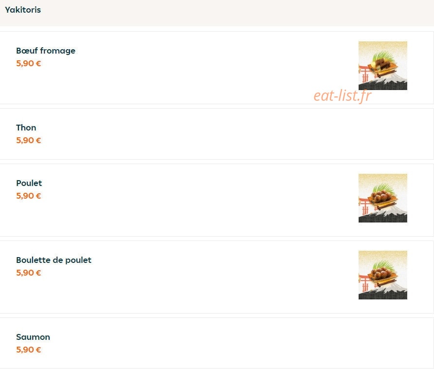 Carte et menu de Food Fusion à Meriel — Yakitori